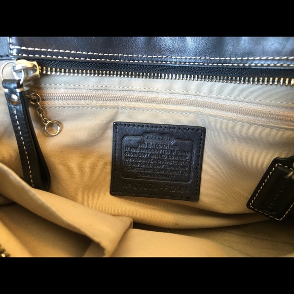 Black Pebbled Leather Coach Satchel; Hampton-Style, Braid, Tassel & Silver Trim - Picture 5 of 7